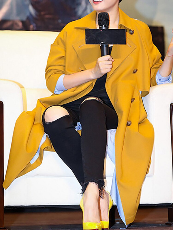 DEAT Fashion női felvonókabát új, kétsoros, hosszú ujjú, kontrasztos színű, toldott széldzseki, 2022. ősz 17A2480