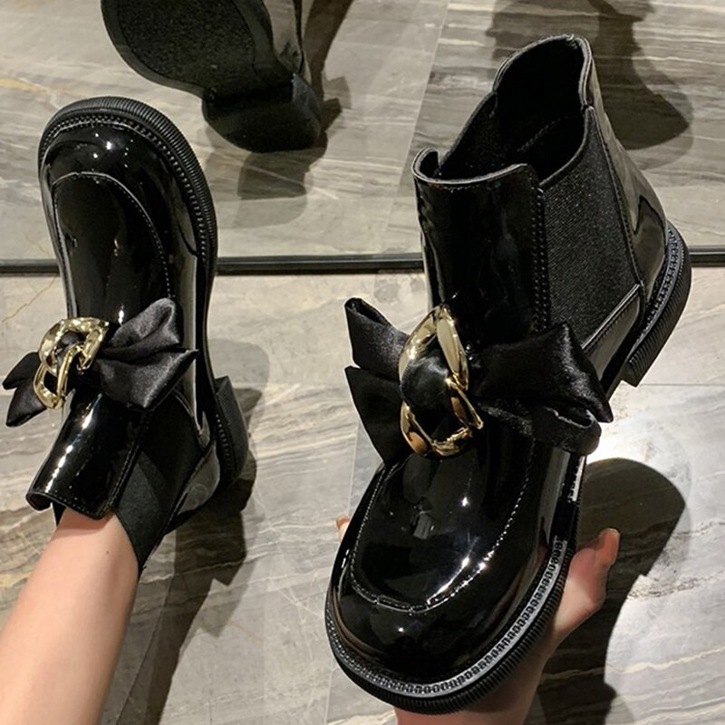 2022. gada ziemas Sieviešu zābaki Modes Lentes Platformas Kurpes Jauni Zābaki Siltas Ķēdes Biezas Dizaina Gotikas Puszābaki Chelsea Zābaki Botas Mujer