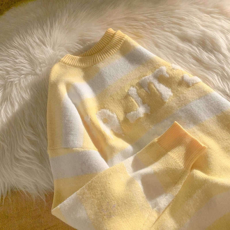 Απαλό ριγέ Τεμπέλικο πουλόβερ Γυναικείο Φθινόπωρο Χειμώνας Κορεατικό Στιλ Σχεδιασμός εξειδικευμένων Πουλόβερ Streetwear Y2K πουλόβερ Πλεκτομηχανές