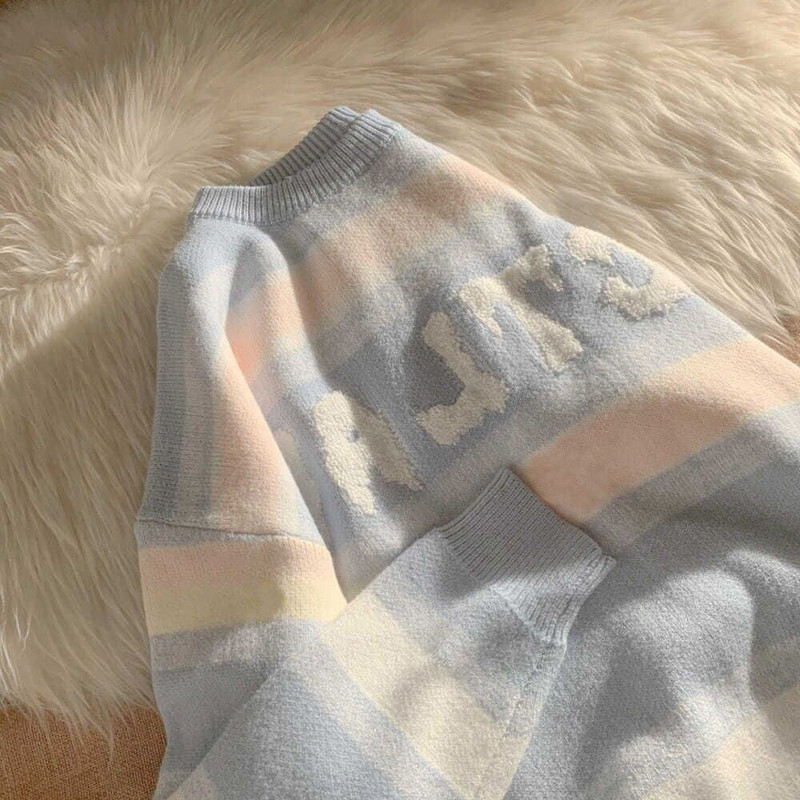 Απαλό ριγέ Τεμπέλικο πουλόβερ Γυναικείο Φθινόπωρο Χειμώνας Κορεατικό Στιλ Σχεδιασμός εξειδικευμένων Πουλόβερ Streetwear Y2K πουλόβερ Πλεκτομηχανές