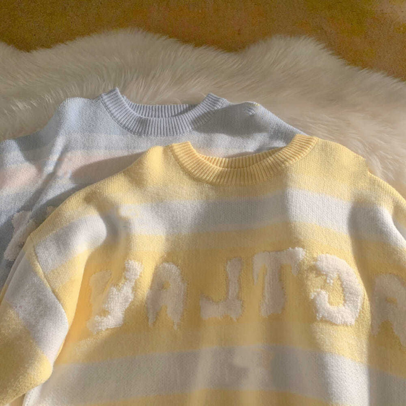 Απαλό ριγέ Τεμπέλικο πουλόβερ Γυναικείο Φθινόπωρο Χειμώνας Κορεατικό Στιλ Σχεδιασμός εξειδικευμένων Πουλόβερ Streetwear Y2K πουλόβερ Πλεκτομηχανές