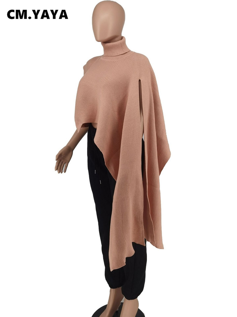 CM.YAYA Vintage πλεκτό πλεκτό γυναικείο ζιβάγκο με σχίσιμο ρολόι μανίκι Ασύμμετρο μεγάλο πουλόβερ πουλόβερ Φθινοπωρινό Χειμώνα Χοντρό Ζεστό τοπ