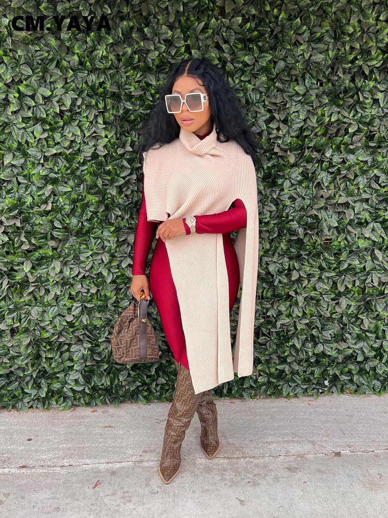 CM.YAYA Vintage πλεκτό πλεκτό γυναικείο ζιβάγκο με σχίσιμο ρολόι μανίκι Ασύμμετρο μεγάλο πουλόβερ πουλόβερ Φθινοπωρινό Χειμώνα Χοντρό Ζεστό τοπ