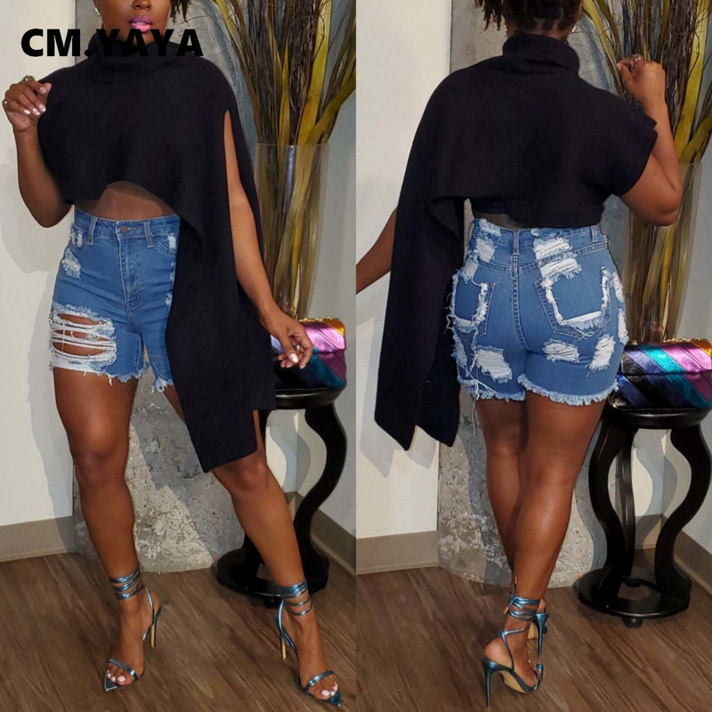 CM.YAYA Vintage πλεκτό πλεκτό γυναικείο ζιβάγκο με σχίσιμο ρολόι μανίκι Ασύμμετρο μεγάλο πουλόβερ πουλόβερ Φθινοπωρινό Χειμώνα Χοντρό Ζεστό τοπ