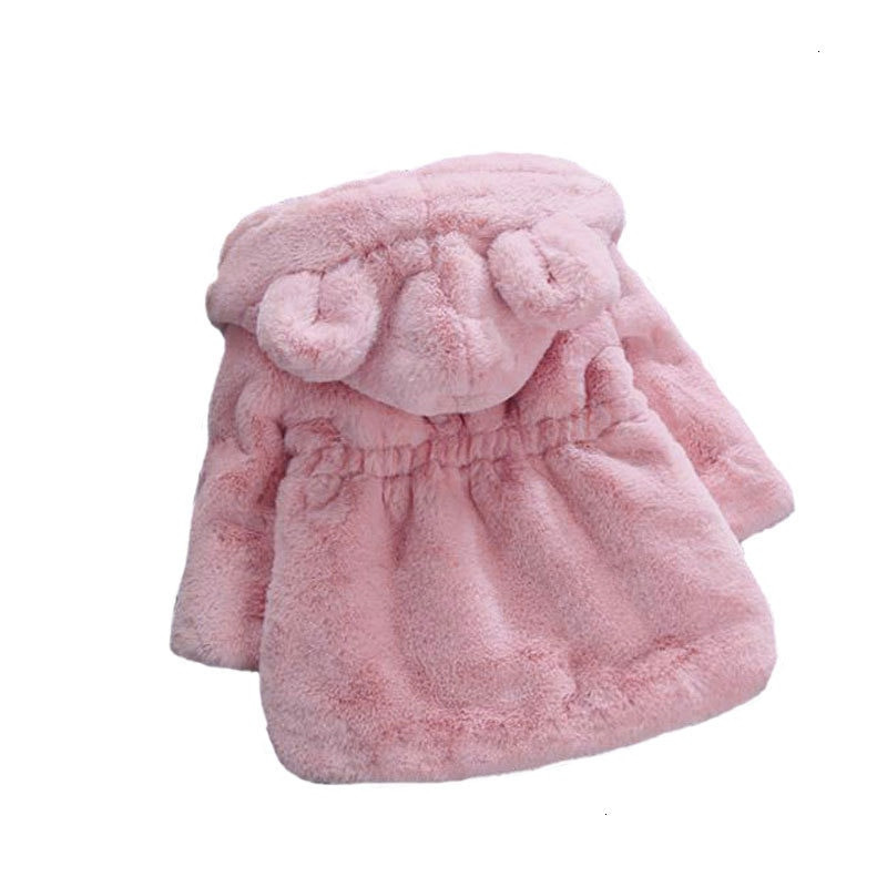 R&Z 2019. gada jauns ziemas zīdaiņu apģērbs, mākslīgās kažokādas vilnas mētelis, izrāde, silta jaka Ziemassvētku sniega tērps bērnu jaka ar kapuci Virsdrēbes