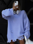 Γυναικείο πουλόβερ πουλόβερ με τρύπα Πλεκτό πουλόβερ με λαιμόκοψη Ο υπερμεγέθη Φθινόπωρο Γυναικεία πουλόβερ 2022 Μακρυμάνικα με χοντρά μπλουζάκια