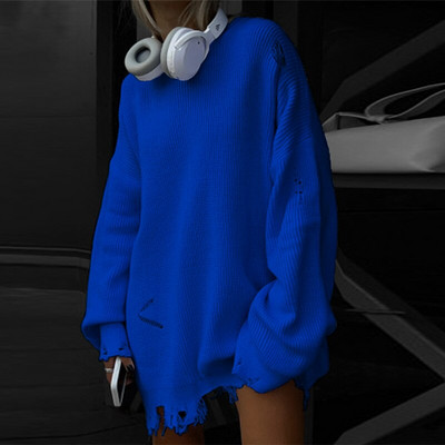 Γυναικείο πουλόβερ πουλόβερ με τρύπα Πλεκτό πουλόβερ με λαιμόκοψη Ο υπερμεγέθη Φθινόπωρο Γυναικεία πουλόβερ 2022 Μακρυμάνικα με χοντρά μπλουζάκια