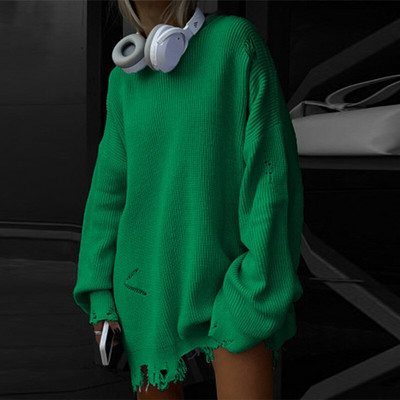 Γυναικείο πουλόβερ πουλόβερ με τρύπα Πλεκτό πουλόβερ με λαιμόκοψη Ο υπερμεγέθη Φθινόπωρο Γυναικεία πουλόβερ 2022 Μακρυμάνικα με χοντρά μπλουζάκια