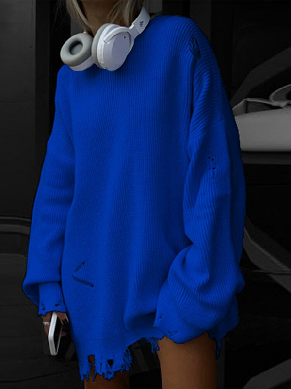 Γυναικείο πουλόβερ πουλόβερ με τρύπα Πλεκτό πουλόβερ με λαιμόκοψη Ο υπερμεγέθη Φθινόπωρο Γυναικεία πουλόβερ 2022 Μακρυμάνικα με χοντρά μπλουζάκια