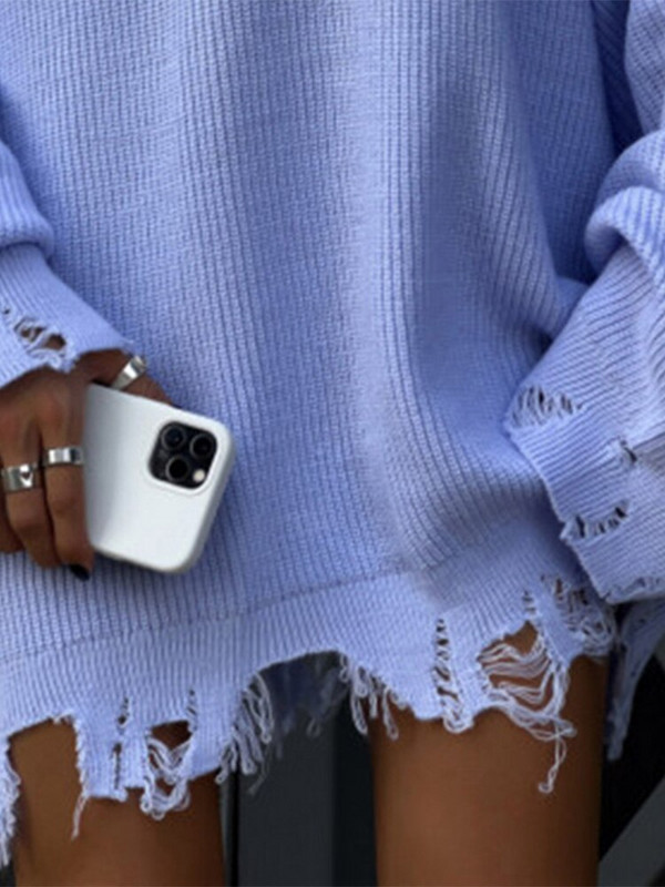 Γυναικείο πουλόβερ πουλόβερ με τρύπα Πλεκτό πουλόβερ με λαιμόκοψη Ο υπερμεγέθη Φθινόπωρο Γυναικεία πουλόβερ 2022 Μακρυμάνικα με χοντρά μπλουζάκια