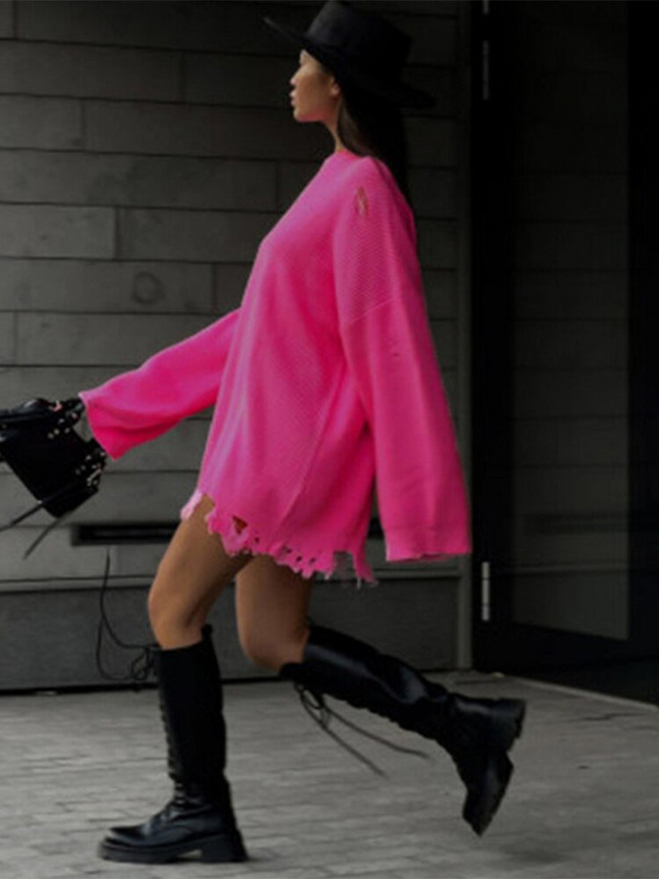 Γυναικείο πουλόβερ πουλόβερ με τρύπα Πλεκτό πουλόβερ με λαιμόκοψη Ο υπερμεγέθη Φθινόπωρο Γυναικεία πουλόβερ 2022 Μακρυμάνικα με χοντρά μπλουζάκια