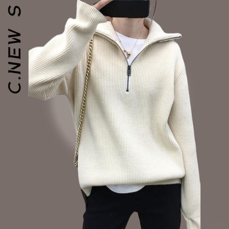 C.New S Πλεκτό Γυναικείο πουλόβερ με φερμουάρ Νέο Δημοφιλή Slim πουλόβερ Γυναικεία Casual Jumper Top Γυναικεία Απαλά Γυναικεία Ρούχα