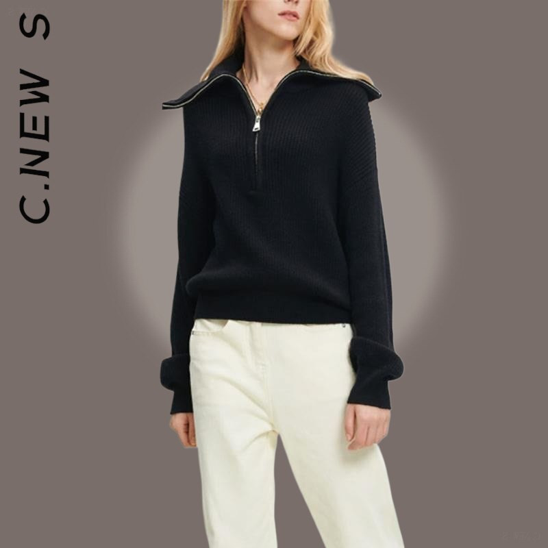 C.New S Πλεκτό Γυναικείο πουλόβερ με φερμουάρ Νέο Δημοφιλή Slim πουλόβερ Γυναικεία Casual Jumper Top Γυναικεία Απαλά Γυναικεία Ρούχα