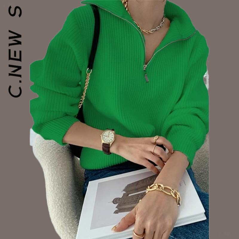 C.New S Πλεκτό Γυναικείο πουλόβερ με φερμουάρ Νέο Δημοφιλή Slim πουλόβερ Γυναικεία Casual Jumper Top Γυναικεία Απαλά Γυναικεία Ρούχα