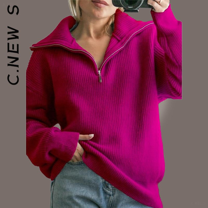 C.New S Πλεκτό Γυναικείο πουλόβερ με φερμουάρ Νέο Δημοφιλή Slim πουλόβερ Γυναικεία Casual Jumper Top Γυναικεία Απαλά Γυναικεία Ρούχα