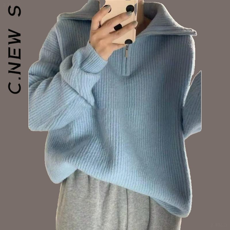 C.New S Πλεκτό Γυναικείο πουλόβερ με φερμουάρ Νέο Δημοφιλή Slim πουλόβερ Γυναικεία Casual Jumper Top Γυναικεία Απαλά Γυναικεία Ρούχα