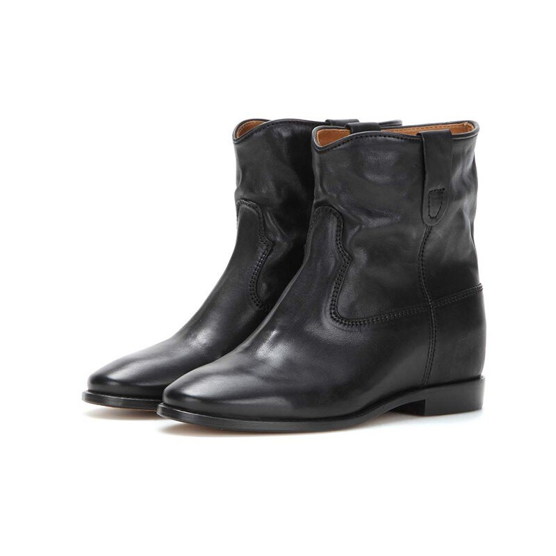 Matēti ādas īsi zābaki Sieviešu ziemas zābaki 2022. gada pavasara un rudens modes zābaki ar zemu papēžu iekšpusi, paaugstināti puszābaki