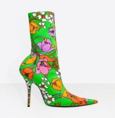 Stretch μπότες με μυτερή μύτη από βελούδο Styletto Printing Γυναικεία μποτάκια μανίκι Plus μέγεθος 47 Floral παπούτσια 2022 Sping New Multi Color