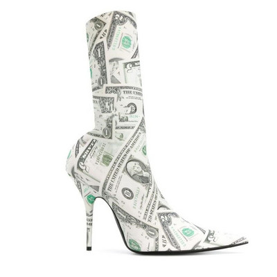 Stretch μπότες με μυτερή μύτη από βελούδο Styletto Printing Γυναικεία μποτάκια μανίκι Plus μέγεθος 47 Floral παπούτσια 2022 Sping New Multi Color