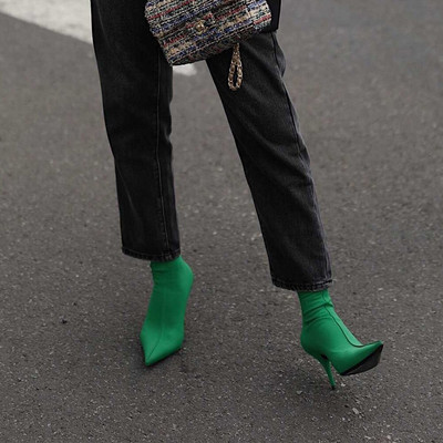 Stretch μπότες με μυτερή μύτη από βελούδο Styletto Printing Γυναικεία μποτάκια μανίκι Plus μέγεθος 47 Floral παπούτσια 2022 Sping New Multi Color