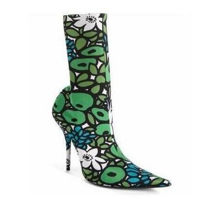 Stretch μπότες με μυτερή μύτη από βελούδο Styletto Printing Γυναικεία μποτάκια μανίκι Plus μέγεθος 47 Floral παπούτσια 2022 Sping New Multi Color