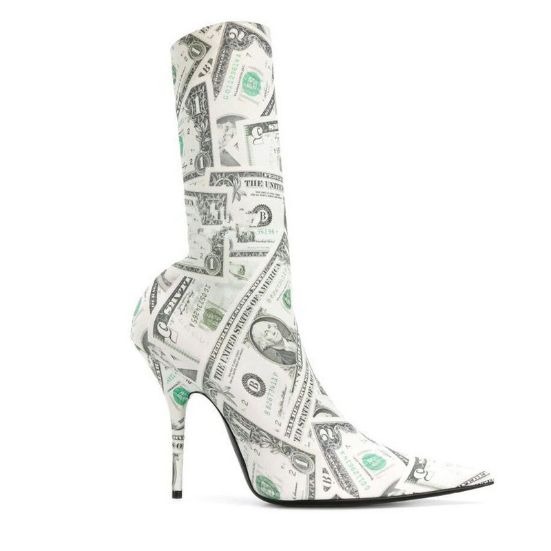 Stretch μπότες με μυτερή μύτη από βελούδο Styletto Printing Γυναικεία μποτάκια μανίκι Plus μέγεθος 47 Floral παπούτσια 2022 Sping New Multi Color