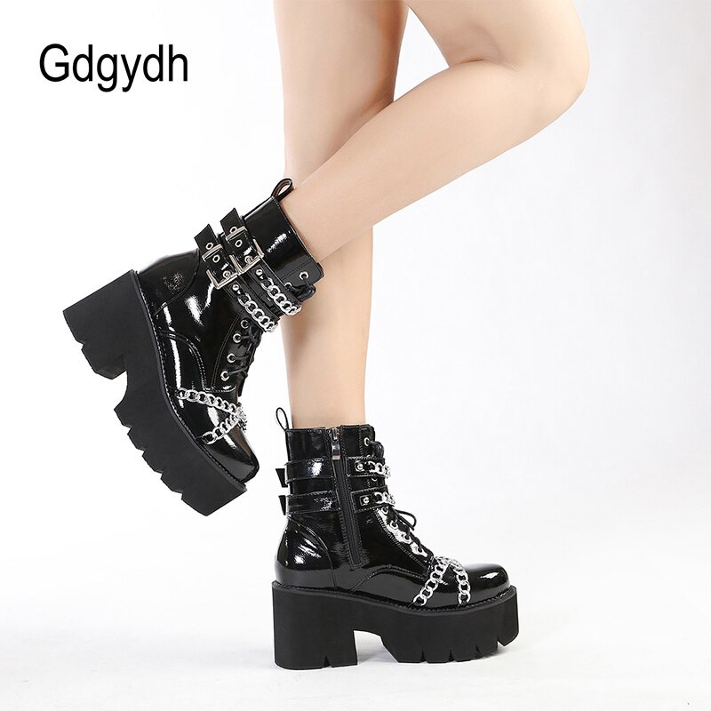 Gdgydh Ženske cipele Čizme Crne Tamno Cool Debeli donji dio Harajuku cipele s metalnim lancem Gothic Punk Cipele za djevojke Obuća