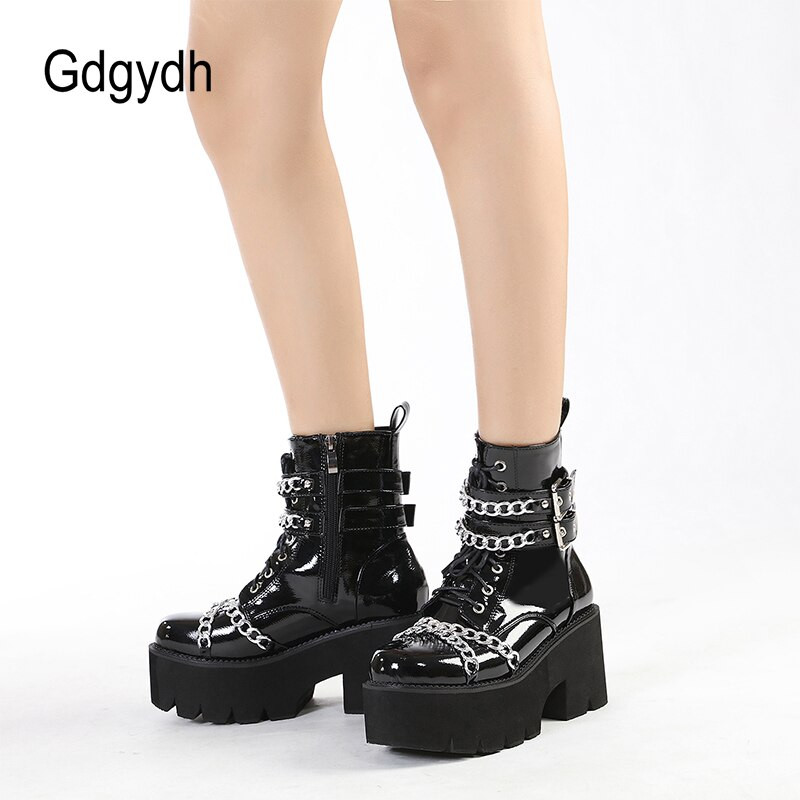 Gdgydh Ženske cipele Čizme Crne Tamno Cool Debeli donji dio Harajuku cipele s metalnim lancem Gothic Punk Cipele za djevojke Obuća