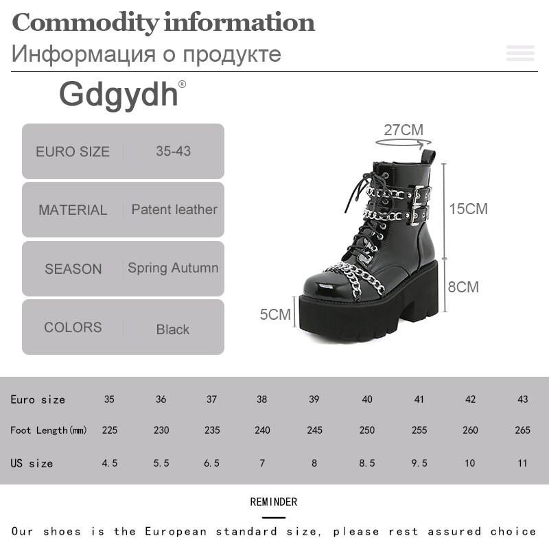 Gdgydh Ženske cipele Čizme Crne Tamno Cool Debeli donji dio Harajuku cipele s metalnim lancem Gothic Punk Cipele za djevojke Obuća