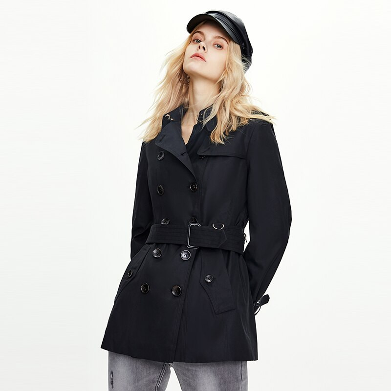 Ženski trenč kaput vrhunske kvalitete za proljeće/jesen 2022., kratki kaki s duplim kopčanjem, klasična poslovna ženska gornja odjeća s remenom
