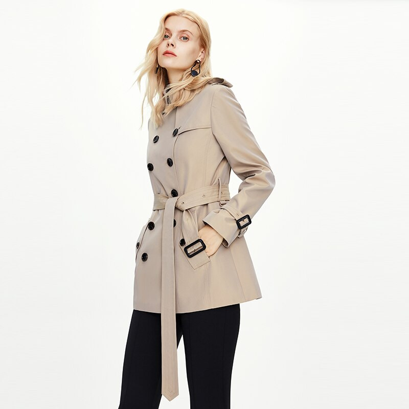 Ženski trenč kaput vrhunske kvalitete za proljeće/jesen 2022., kratki kaki s duplim kopčanjem, klasična poslovna ženska gornja odjeća s remenom