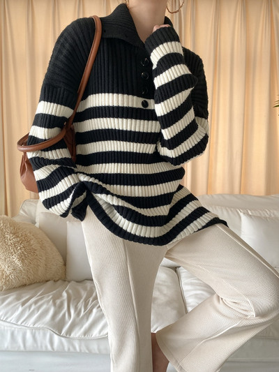 Bornladies 2022. gada rudens ziemas brīvas krāsas kontrasta pulovers silts silts džemperis sievietēm ar augstu apkakli.