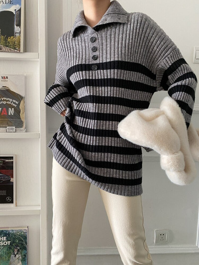 Bornladies 2022. gada rudens ziemas brīvas krāsas kontrasta pulovers silts silts džemperis sievietēm ar augstu apkakli.