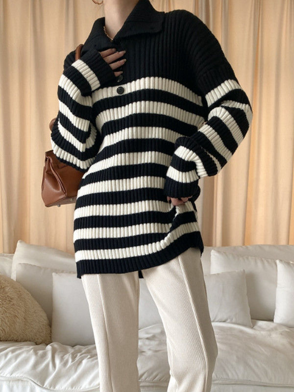 Bornladies 2022. gada rudens ziemas brīvas krāsas kontrasta pulovers silts silts džemperis sievietēm ar augstu apkakli.