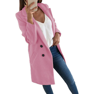 Φθινοπωρινή χειμωνιάτικη μακρυμάνικη ζακέτα μονόχρωμη γυναικεία παλτό σακάκι με πέτο Μακρύ τζιν καμπαρντίνα καμπαρντίνα για γυναίκες