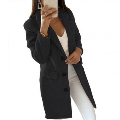 Φθινοπωρινή χειμωνιάτικη μακρυμάνικη ζακέτα μονόχρωμη γυναικεία παλτό σακάκι με πέτο Μακρύ τζιν καμπαρντίνα καμπαρντίνα για γυναίκες