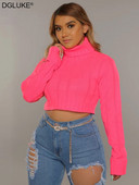 Πλεκτά μπλουζάκια με λαιμόκοψη για γυναίκες με μακρυμάνικο κομμένο πουλόβερ Γυναικείο φθινόπωρο Χειμώνας 2022 Y2K Harajuku Pink πουλόβερ Crop Top