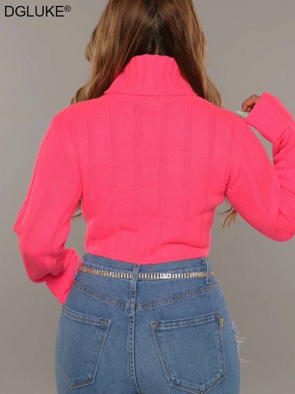 Πλεκτά μπλουζάκια με λαιμόκοψη για γυναίκες με μακρυμάνικο κομμένο πουλόβερ Γυναικείο φθινόπωρο Χειμώνας 2022 Y2K Harajuku Pink πουλόβερ Crop Top