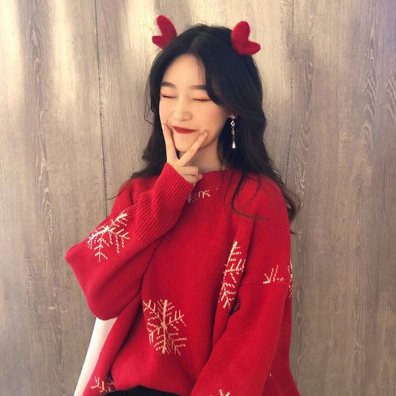 Novogodišnja odjeća 2023. Ženska odgovarajuća crvena božićna veste Džemperi za obiteljske parove Topla debela ležerna pletenina s O izrezom Božićni izgled