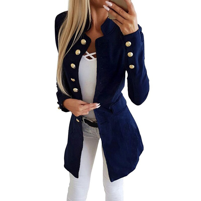 Ženske jednobojne ležerne duge jakne s uskim gumbima Ženski elegantni kaputi Jesen Zima Kaputi dugih rukava Gornja odjeća za uredske žene 2021.