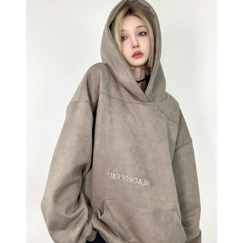 Ženska majica s kapuljačom, vezom u obliku slova, modni hip-hop preveliki, slobodno vrijeme, labava zimska nova majica s dugim rukavima, pulover