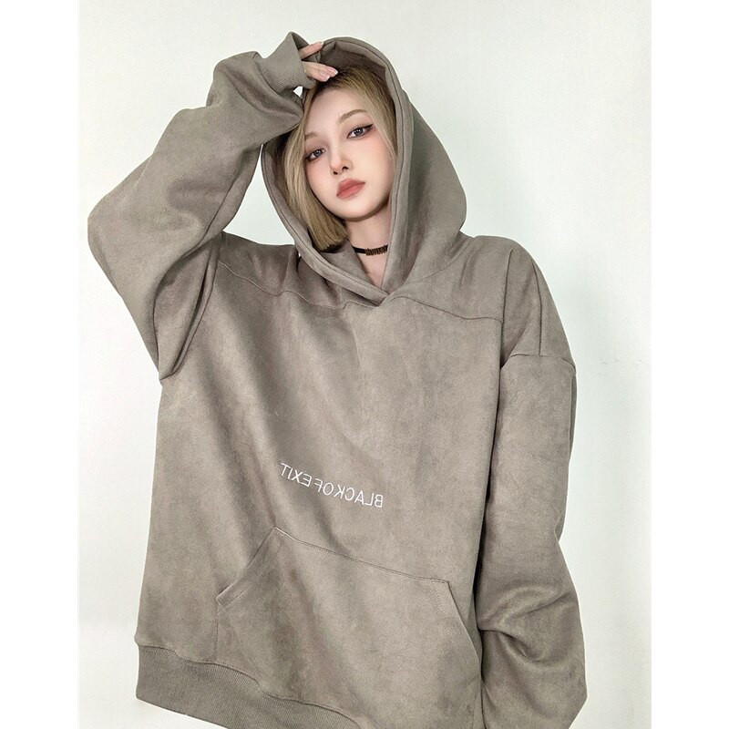 Ženska majica s kapuljačom, vezom u obliku slova, modni hip-hop preveliki, slobodno vrijeme, labava zimska nova majica s dugim rukavima, pulover