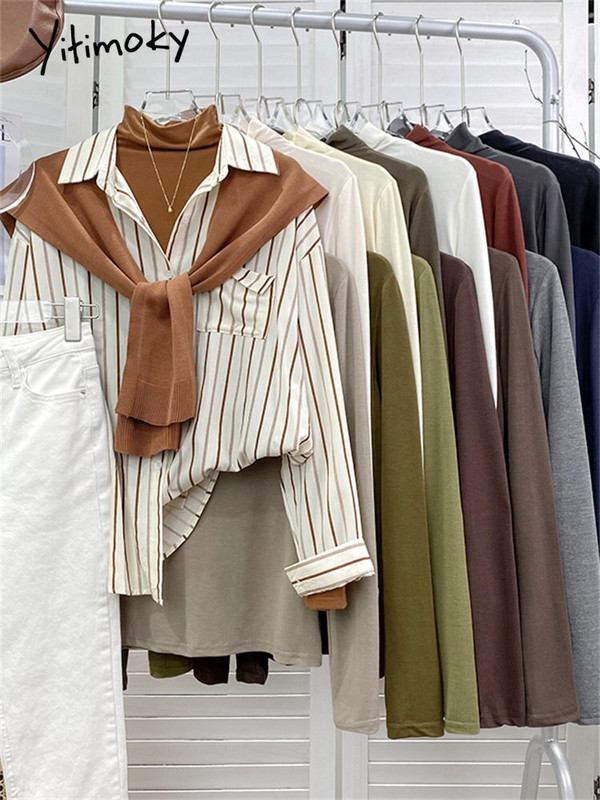 Yitimoky džemper s dolčevitom Ženski pleteni pulover Top majice Y2k Odjeća Jesen Zima 2022 Nova majica dugih rukava u stilu kave