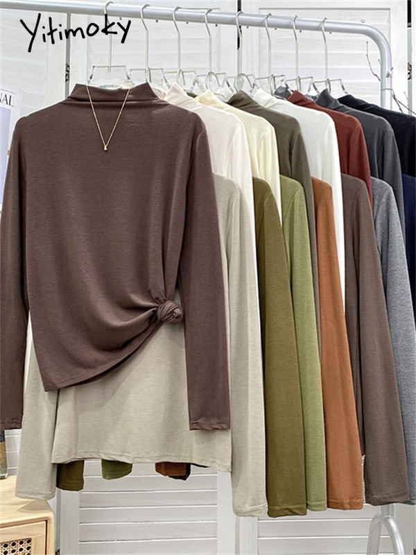 Yitimoky džemper s dolčevitom Ženski pleteni pulover Top majice Y2k Odjeća Jesen Zima 2022 Nova majica dugih rukava u stilu kave