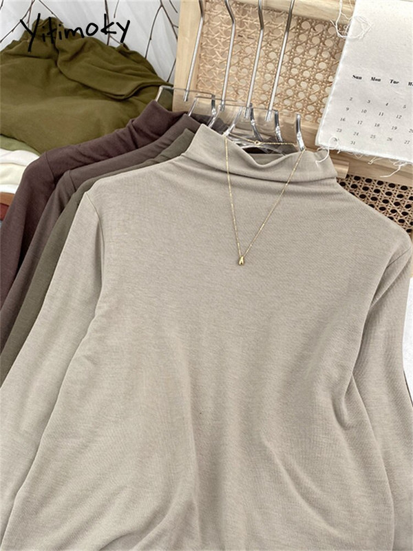 Yitimoky džemper s dolčevitom Ženski pleteni pulover Top majice Y2k Odjeća Jesen Zima 2022 Nova majica dugih rukava u stilu kave