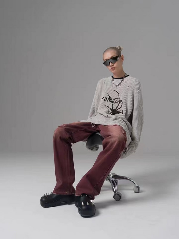 YL Harajuku Gothic Punk Knitted Spider Print Loose πουλόβερ Γυναικείο Vintage ξεφτισμένο Y2k Jumper Streetwear Oversize Hiphop Πουλόβερ