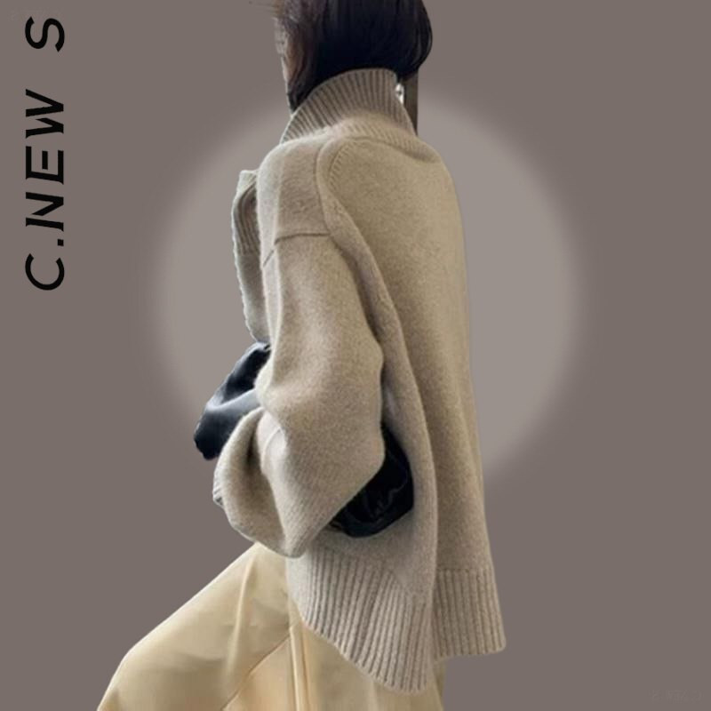 C.New S modni pleteni ženski džemper s dolčevitom i ovratnikom, topli pleteni džemper za slobodno vrijeme Elegantni džemper Ženski džemper Mekani ženski džemper