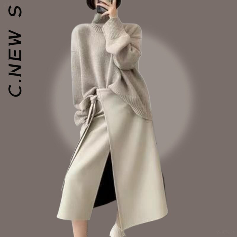 C.New S modni pleteni ženski džemper s dolčevitom i ovratnikom, topli pleteni džemper za slobodno vrijeme Elegantni džemper Ženski džemper Mekani ženski džemper