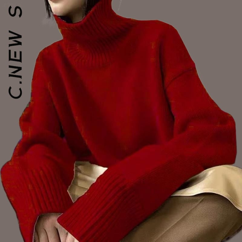 C.New S modni pleteni ženski džemper s dolčevitom i ovratnikom, topli pleteni džemper za slobodno vrijeme Elegantni džemper Ženski džemper Mekani ženski džemper