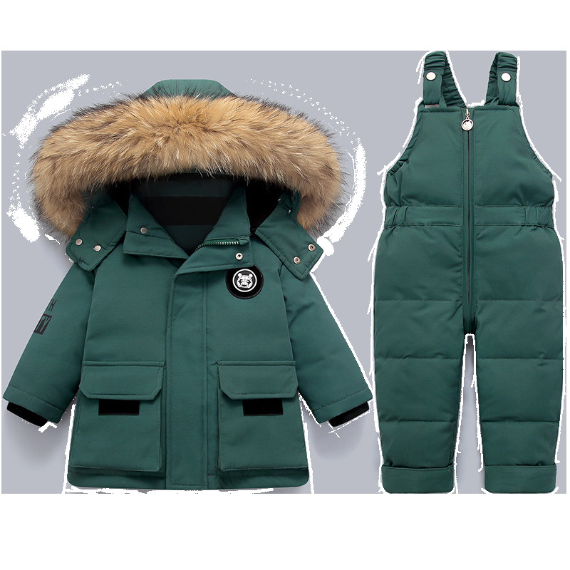 -30℃ Παιδικό παλτό για κορίτσι πάρκα κοστούμι για αγόρι Χειμερινό σετ Ζεστό γούνινο γιακά Thicken Kids Snowsuit Baby Jumpsuit Jacket Clothes 1-4Y